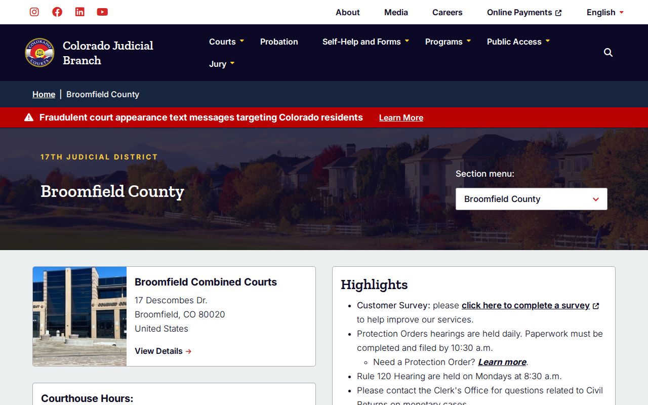 Broomfield County arrest warrant court contact information