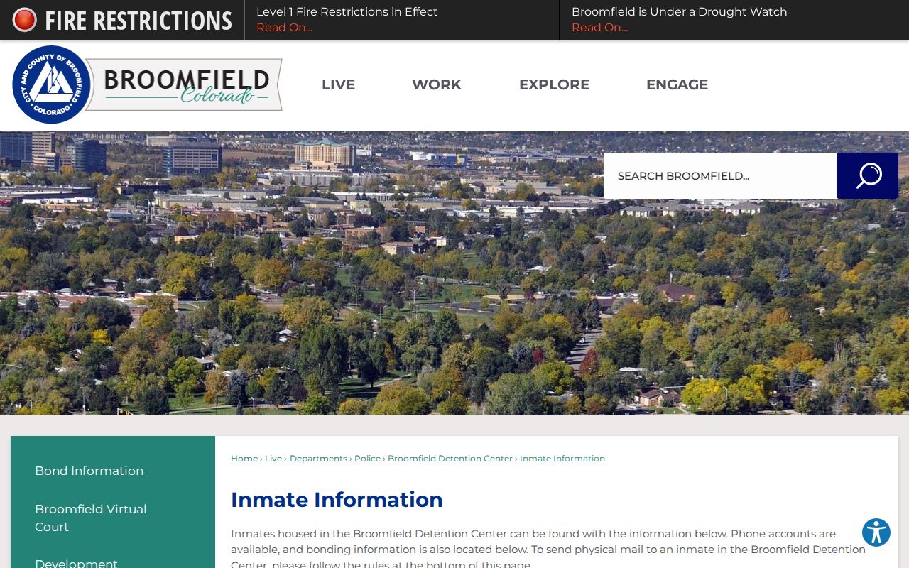 Broomfield County warrant records official custody information interface